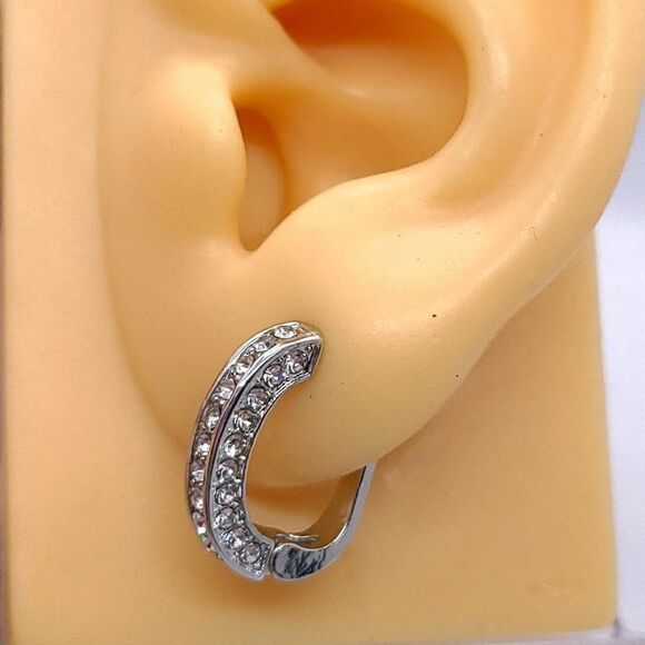 2 Carat CZ Hoops Round Channel Set Huggie Earrings White Gold Plated Jewelry NEW - Picture 2 of 9